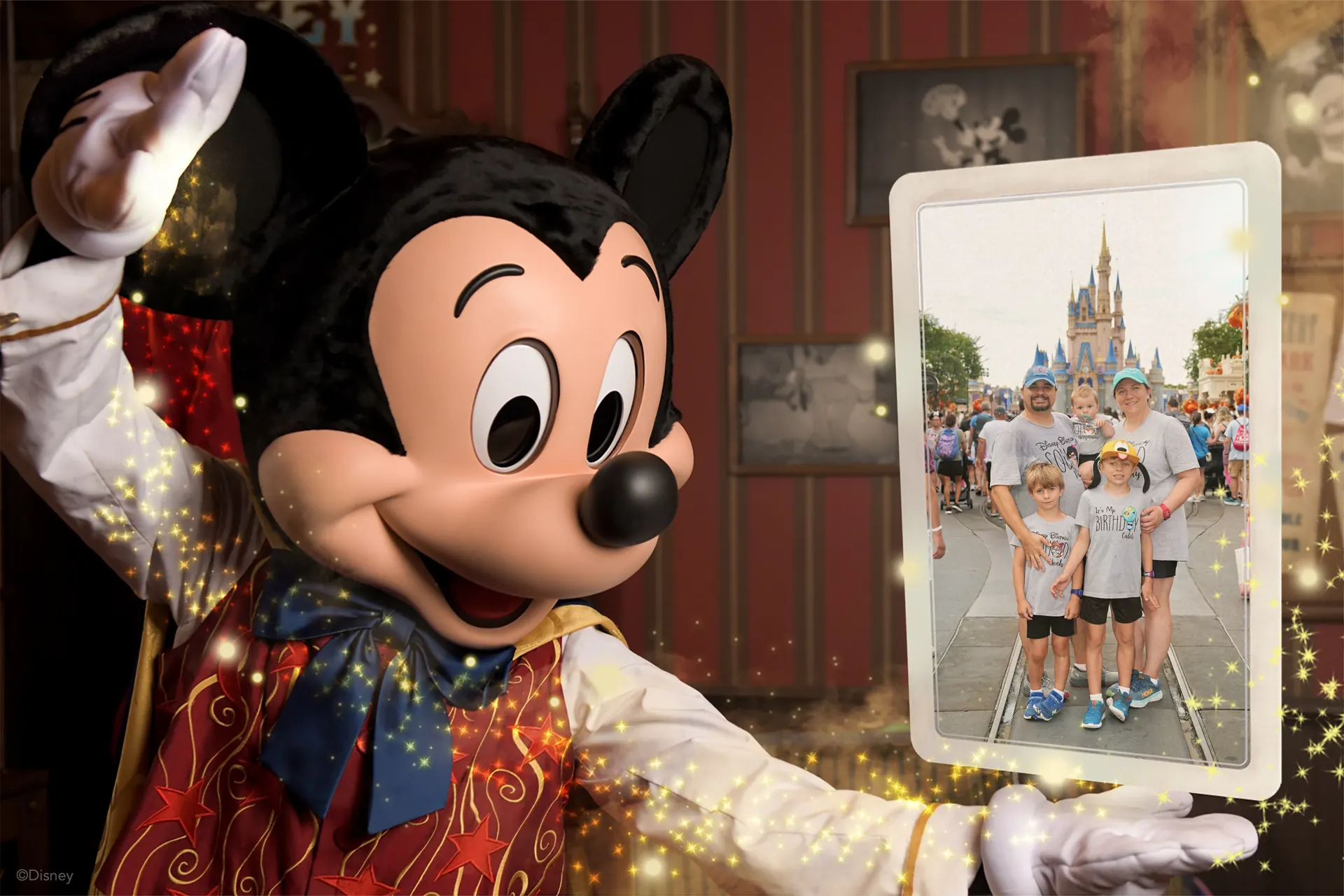 Mickey Holding Family Portrait On Main Street Usa